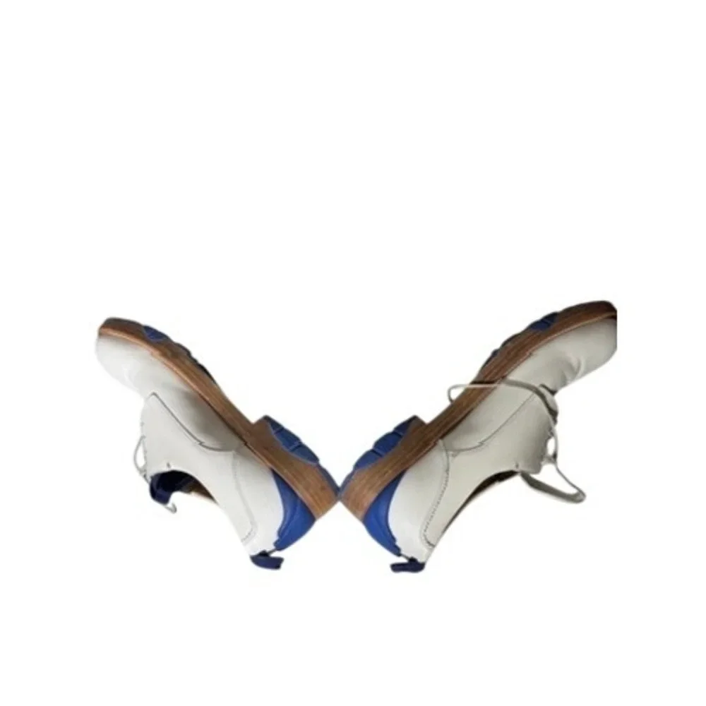 Salvatore Ferragamo Mens White Leather Blue Accent Derby Shoes UG84723 Size 10.5